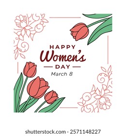 Celebrate Women's Day with this elegant greeting card featuring beautiful pink tulips on a white background. Perfect for sharing heartfelt messages and creating memorable moments.