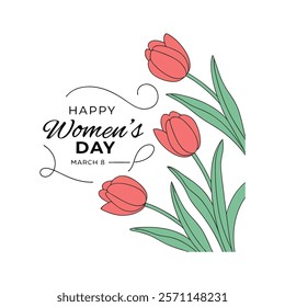 Celebrate Women's Day with this elegant greeting card featuring beautiful pink tulips on a white background. Perfect for sharing heartfelt messages and creating memorable moments.