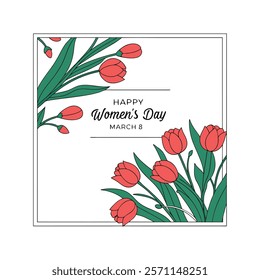 Celebrate Women's Day with this elegant greeting card featuring beautiful pink tulips on a white background. Perfect for sharing heartfelt messages and creating memorable moments.