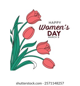 Celebrate Women's Day with this elegant greeting card featuring beautiful pink tulips on a white background. Perfect for sharing heartfelt messages and creating memorable moments.