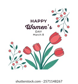 Celebrate Women's Day with this elegant greeting card featuring beautiful pink tulips on a white background. Perfect for sharing heartfelt messages and creating memorable moments.