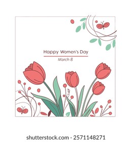 Celebrate Women's Day with this elegant greeting card featuring beautiful pink tulips on a white background. Perfect for sharing heartfelt messages and creating memorable moments.