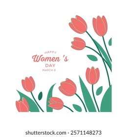 Celebrate Women's Day with this elegant greeting card featuring beautiful pink tulips on a white background. Perfect for sharing heartfelt messages and creating memorable moments.