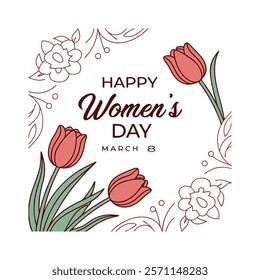 Celebrate Women's Day with this elegant greeting card featuring beautiful pink tulips on a white background. Perfect for sharing heartfelt messages and creating memorable moments.