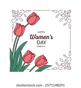 Celebrate Women's Day with this elegant greeting card featuring beautiful pink tulips on a white background. Perfect for sharing heartfelt messages and creating memorable moments.