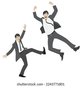 Celebrate work achievement, success or victory, winning prize, succeed in business competition concept, happy businessman jumping high for celebration.