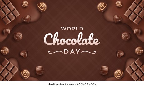Comemore o Dia Mundial do Chocolate com uma variedade deliciosa de chocolates e um design festivo. Perfeito para comemorar esta ocasião especial e abraçar a alegria da indulgência de chocolate.