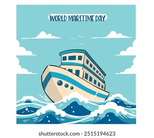 Celebrate World Maritime Day with this vibrant vector illustration, showcasing the beauty and significance of maritime activities. The design features iconic elements of the sea