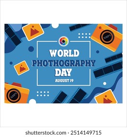 Celebrate World Photography Day with a captivating experience that embodies the art of capturing moments and creating lasting memories. flat vector modern illustration