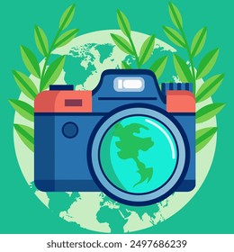 Celebrate World Photography Day with stunning graphic vector art of a woman with a camera. Perfect for photographers and art enthusiasts. Tags: #PhotographyDay #Photograph #Photographer #ArtDay 