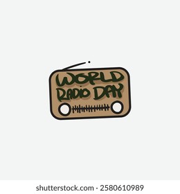 Celebrate World Radio Day with this vibrant logo featuring 'World Radio Day' inside a classic radio design, symbolizing global connection and timeless communication.