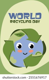 Celebrate World Recycling Day with a fun and creative illustration of Earth and recycling symbols