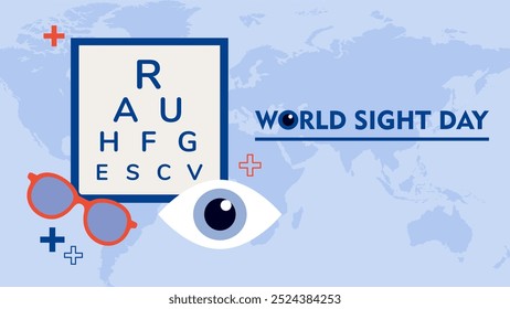 Comemore o Dia Mundial da Visão. Consciência para a saúde ocular e o bem-estar da visão. Ilustração do modelo de fundo do banner do Dia Mundial da Visão com saúde, óculos, elemento de ícone.