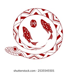 Celebrate the Year of the Snake for Chinese New Year with a modern, minimalist geometric snake illustration. Chinese characters translation: Snake