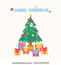 celebrate your christmas time with ornamented christmas tree, vector illustration