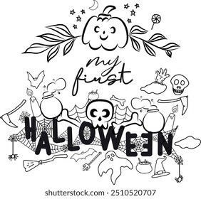 Celebrate your little one's first Halloween with our adorable "My First Halloween" design. Featuring a sweet and playful font, this design is perfect for baby onesies, toddler tees, and beyond.