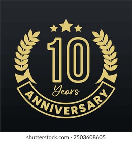 Celebrate your milestone with the "10 Year Anniversary Golden Badge," a luxurious emblem symbolizing success and achievement, perfect for highlighting a year of excellence in any celebration.