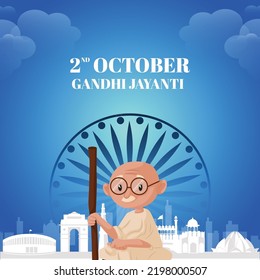 Celebrated 2nd October Gandhi Jayanti national festival banner design template. 