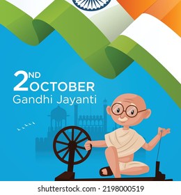 Celebrated 2nd October Gandhi Jayanti national festival banner design template. 