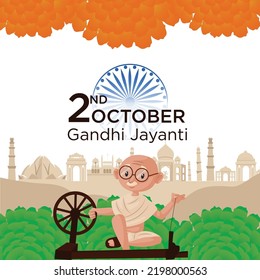 Celebrated 2nd October Gandhi Jayanti national festival banner design template. 