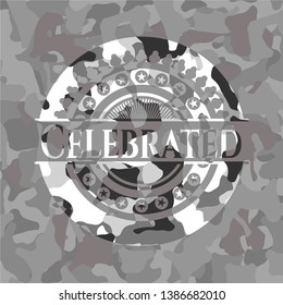 Celebrated grey camouflaged emblem. Vector Illustration.