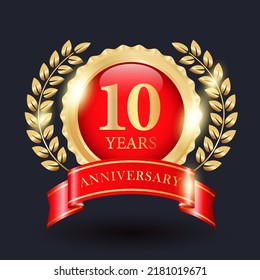 Celebrating 10 Years Anniversary Logo Golden Stock Vector (royalty Free 