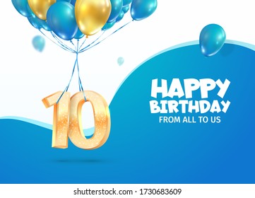 Celebrating the 10th anniversary of the birth vector illustration. Celebration of the tenth anniversary. Number ten flying with balloons on a light background