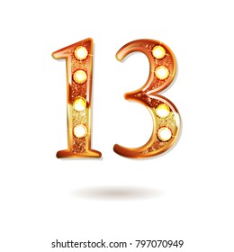 Celebrating of 13 years anniversary, logotype golden colored isolated on white background. Vector illustration