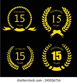 Celebrating 15  fifteen Years Anniversary - Golden Laurel Wreath -  Vector