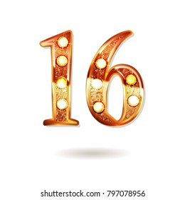 Celebrating of 16 years anniversary, logotype golden colored isolated on white background. Vector illustration