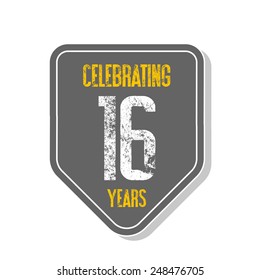 "Celebrating 16 years" banner. Vector illustration.