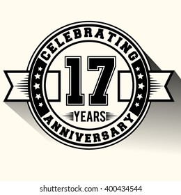 Celebrating 17 Years Anniversary Logo Vintage Emblem. Retro Vector Background.