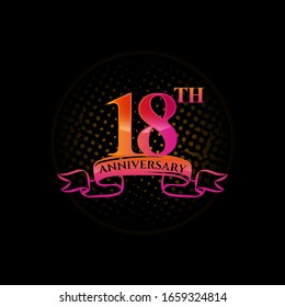 Celebrating the 18th anniversary logo, with gold rings and gradation ribbons isolated on a black background.