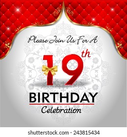 celebrating 19 years birthday, Golden red royal background - vector eps10
