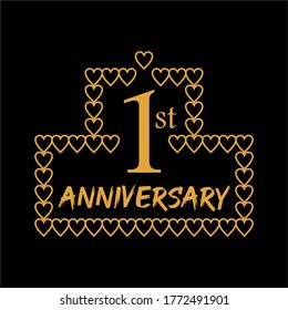 Celebrating 1st anniversary gold typography font design. vector illustration.