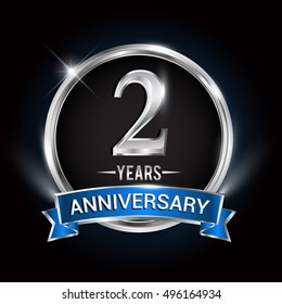 2nd Anniversary Logo Blue Ribbon Silver Stock Vector (Royalty Free ...