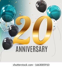 Celebrating 20 Anniversary emblem template design with gold numbers poster background. Vector Illustration EPS10