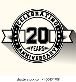 Celebrating 20 years anniversary logo vintage emblem. Retro vector background.