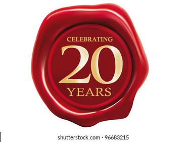 Celebrating 20 Years Wax Seal Over White Background