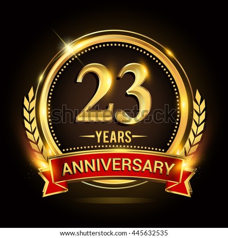 Celebrating 23 Years Anniversary Logo Golden Stock Vector (Royalty Free