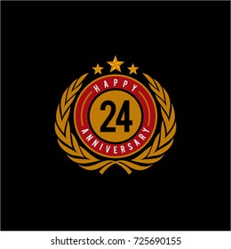Celebrating 24 Anniversary Emblematic Badge Vector Illustration Red and Yellow Gold