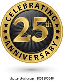 Celebrating 25th anniversary gold label, vector illustration 