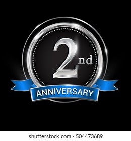 2nd Anniversary Logo Blue Ribbon Silver Stock Vector (Royalty Free ...