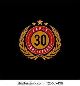 Celebrating 30 Anniversary Emblematic Badge Vector Illustration Red and Yellow Gold