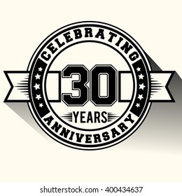 Celebrating 30 years anniversary logo vintage emblem. Retro vector background.