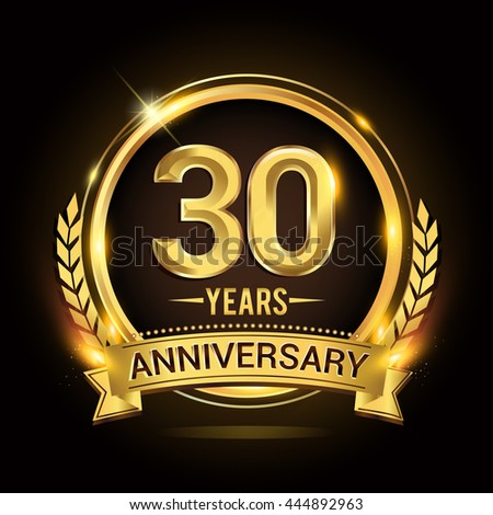 Celebrating 30 Years Anniversary Logo Golden Stock Vector (Royalty Free