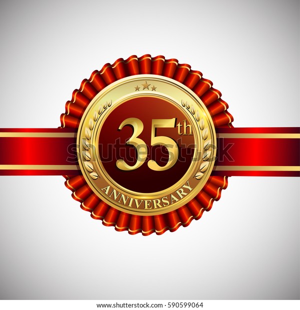 Celebrating 35th Anniversary Logo Golden Badge Stock Vector Royalty Free 590599064 