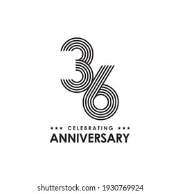 Celebrating 36th year anniversary logo design vector template