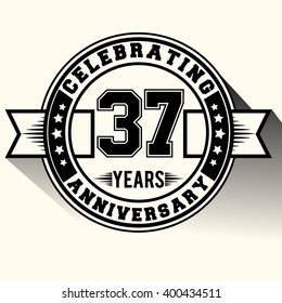 Celebrating 37 years anniversary logo vintage emblem. Retro vector background.
