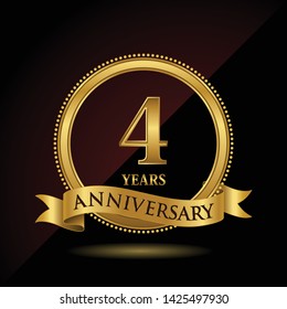 Celebrating 4 Years Anniversary Golden Ring Stock Vector (Royalty Free ...